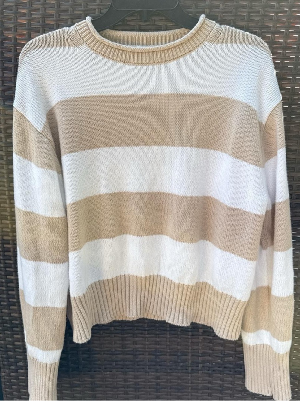 Striped Cream and Beige Crewneck Sweater